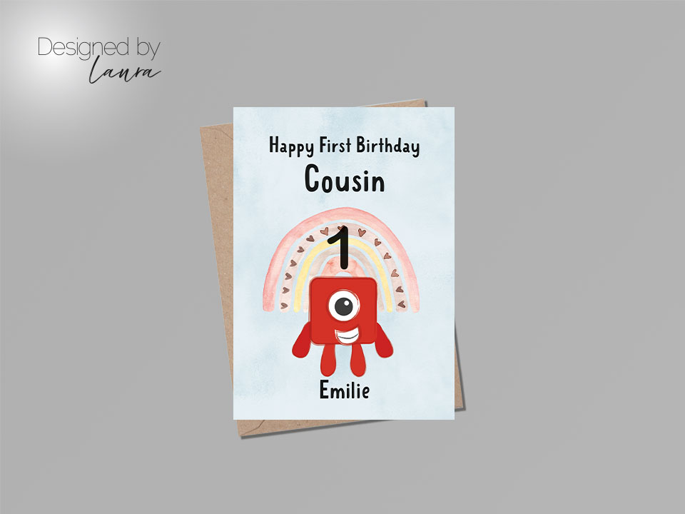 personalised numberblock one first birthday card